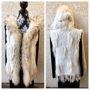 Fur sweater knit long vest boho festival hoodie EC